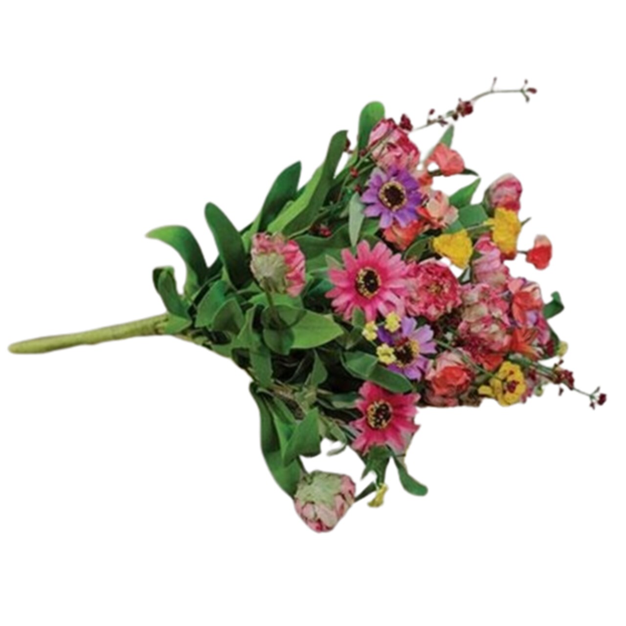 Set of 4 Mini Mum Bouquet 15.5 Inch Artificial Floral Arrangement with Pink Purple Yellow Paper Flowers Foam Buds Greenery for Spring Summer Decor
